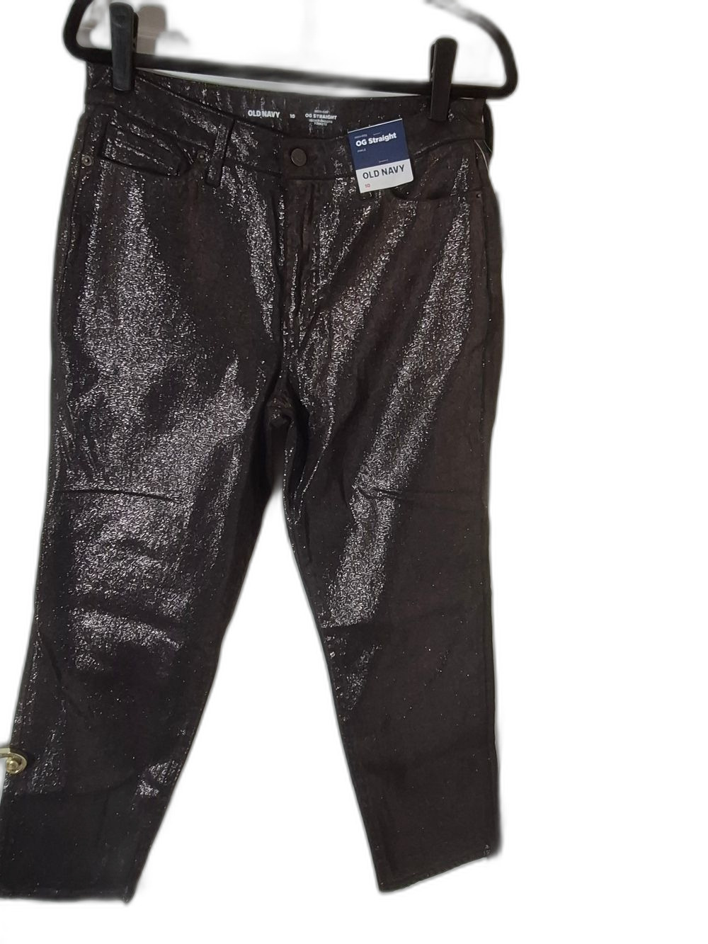 NEW Old Navy Black Shimmer OG Straight Ankle Jeans - Size 10